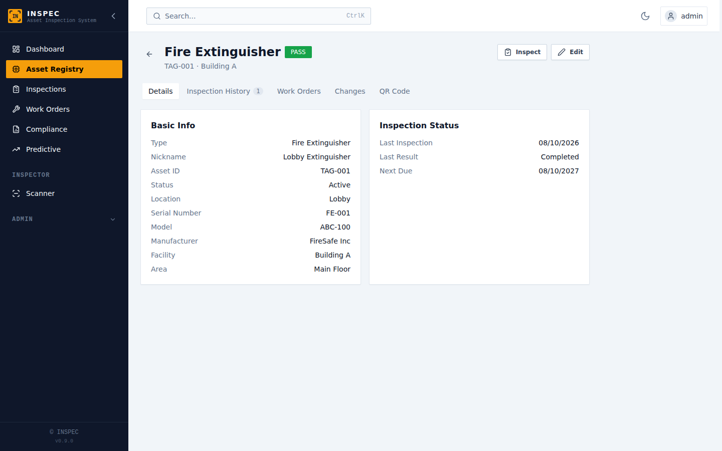 One record for every asset, everywhere — INSPEC screenshot