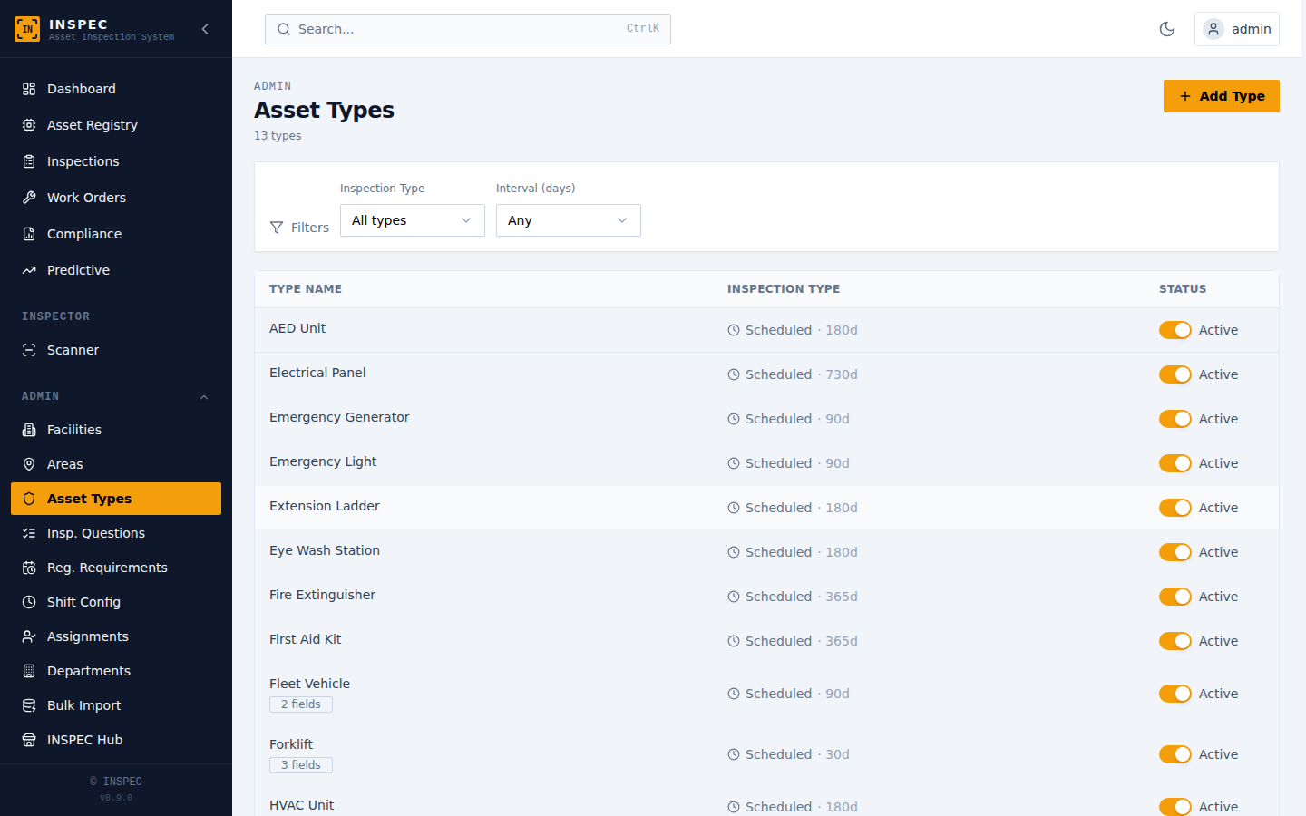 Model any asset, not just the defaults — INSPEC screenshot